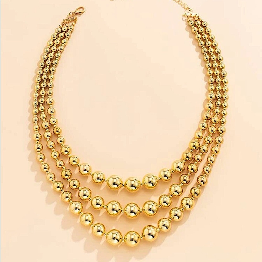 Beaded Multilayer Gold Plated Choker Necklace - Picture 6 of 8